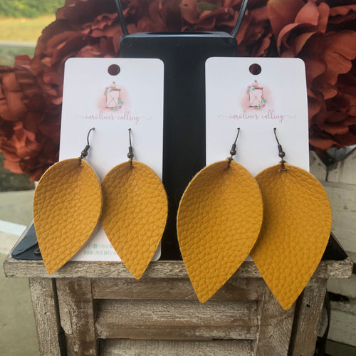 Mustard Yellow Faux Leather Leaf Earrings