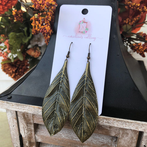 Hello Fall Bronze Leaf Earrings