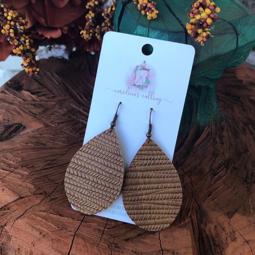 Peanut Brown Textured Faux Leather Earrings