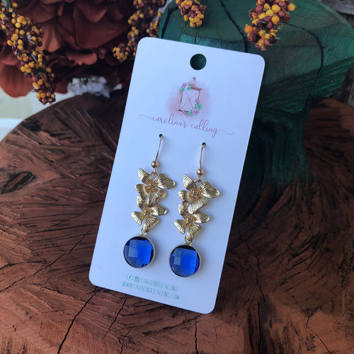 Blue Floral Pendant Earrings