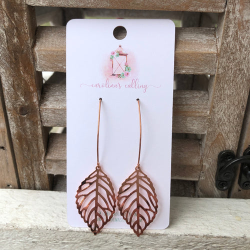 Rose Gold Drop Leaf Earrings