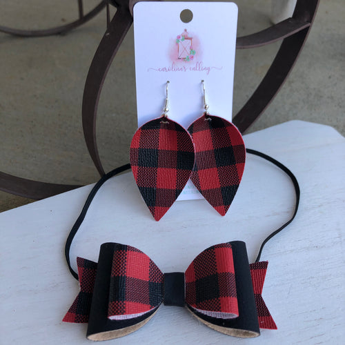 Mommy and Me Buffalo Plaid Bow or Earrings