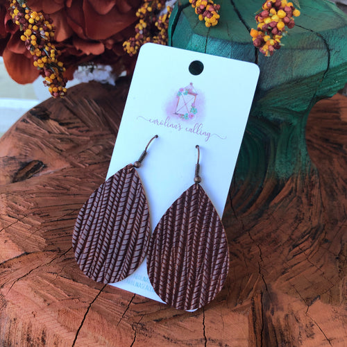 Brown Textured Faux Leather Earrings