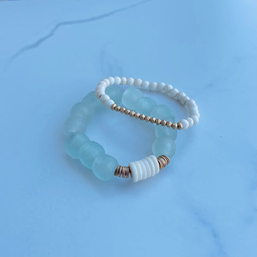 Blue and Gold African Sea Glass Bracelet