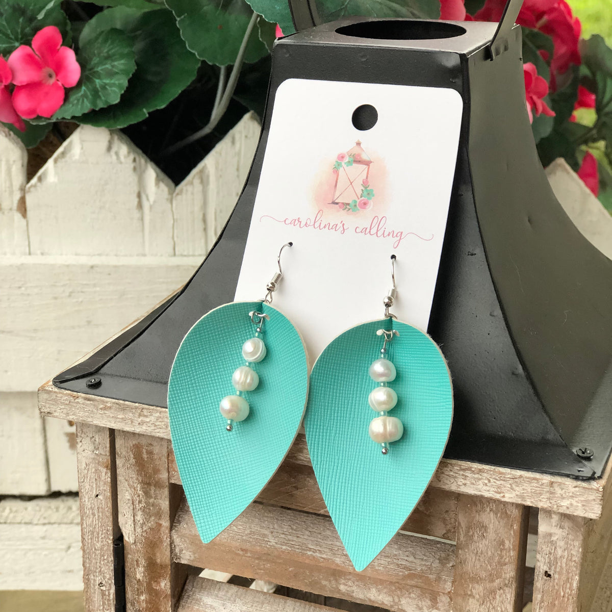 Teal leather earrings outlet