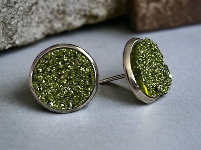 Lime Green Druzy Studs