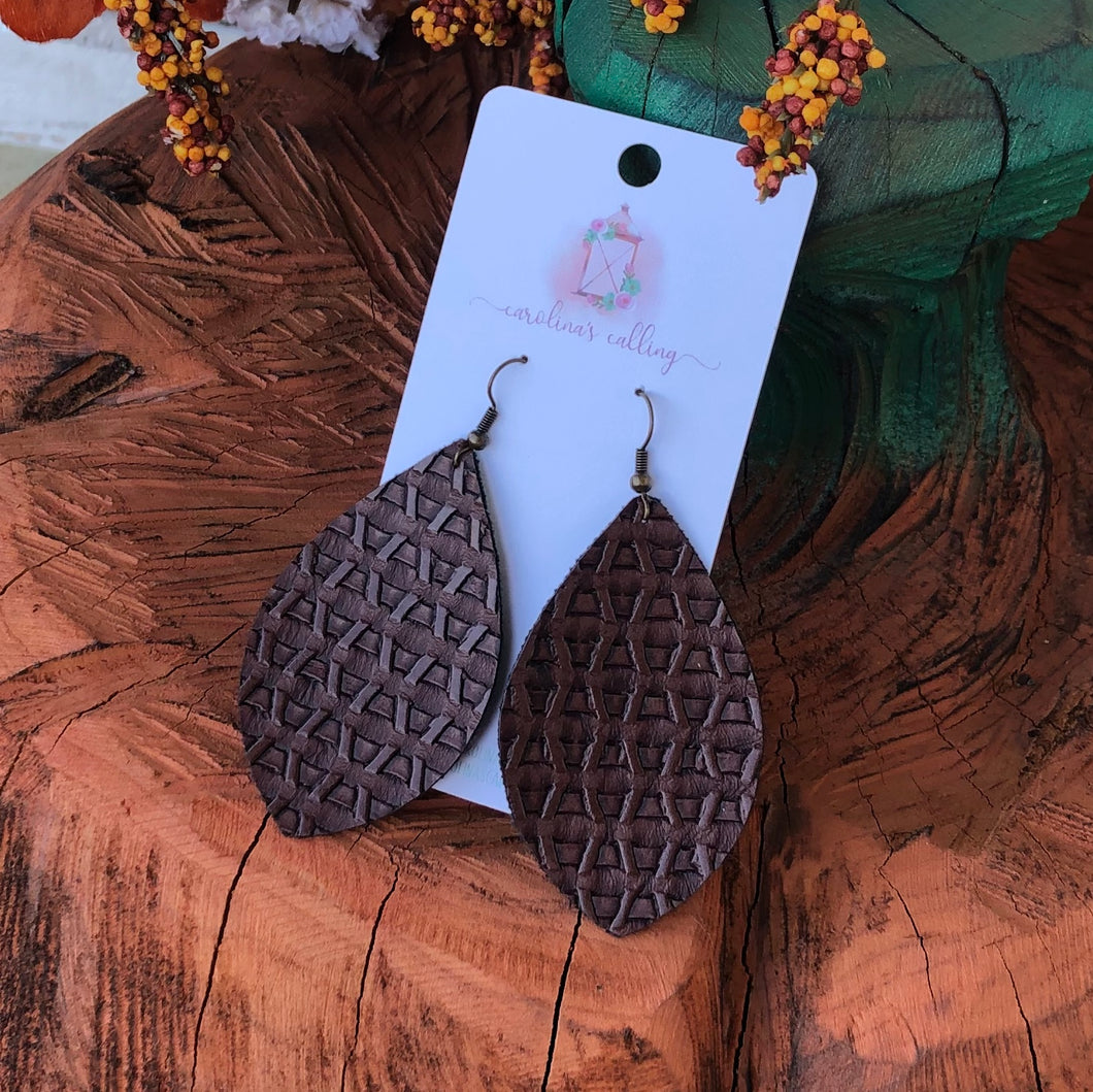 Brown Basket Weave Textured Earrings