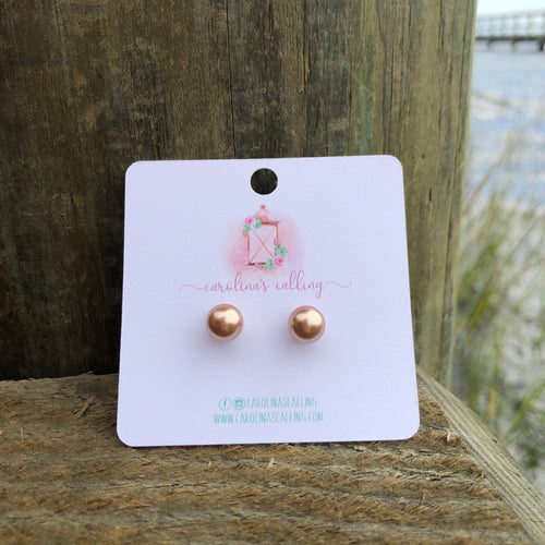 Rose Gold Pearl Studs