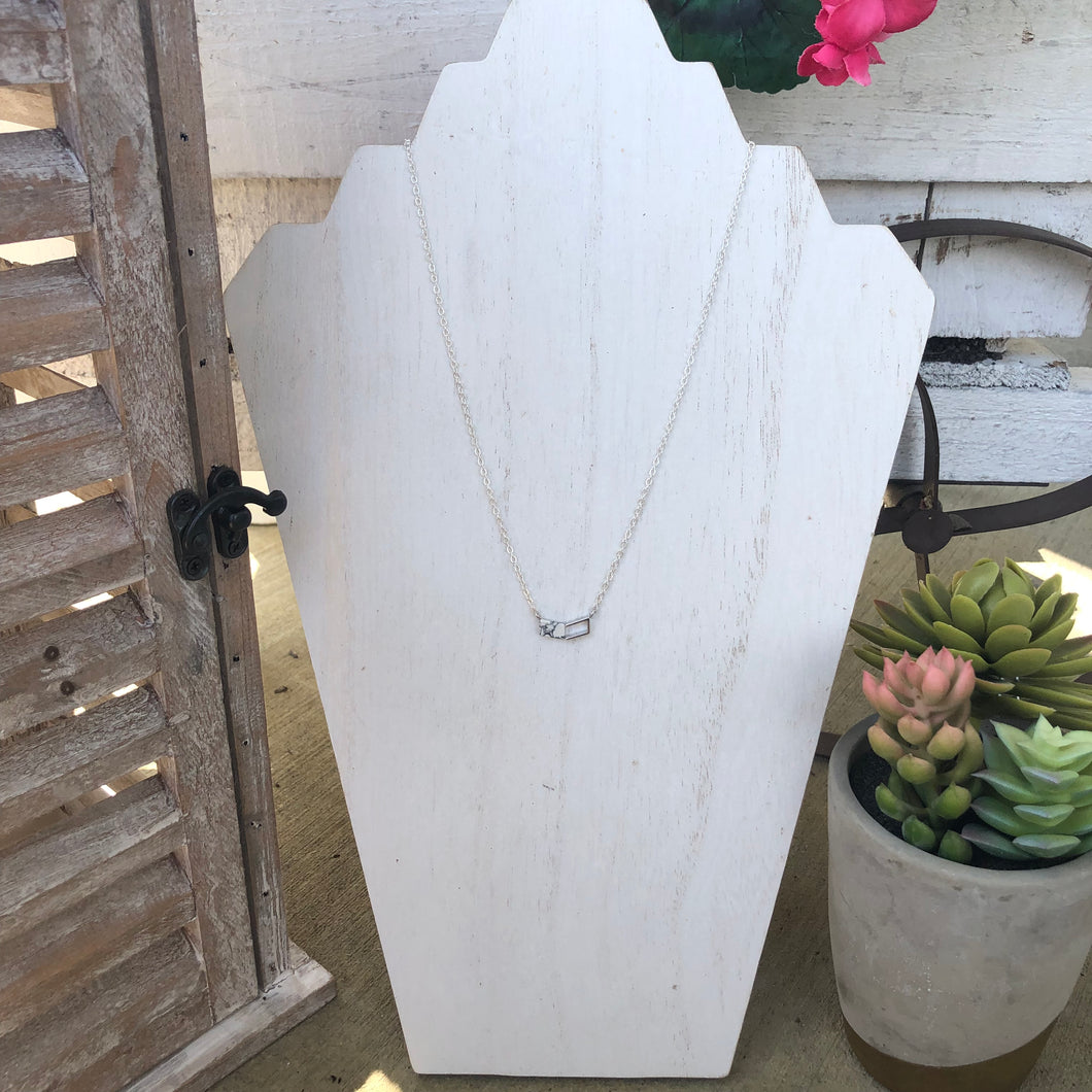 Silver Howlite Chevron Pendant Necklace