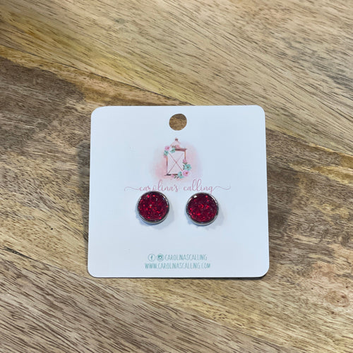 Ruby Red Druzy Studs