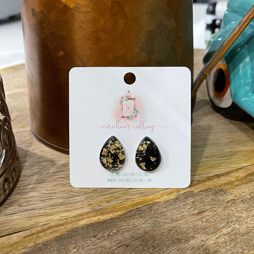 Black and Gold Tear Drop Studs