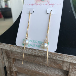 Gold Pearl Long Threader Earrings