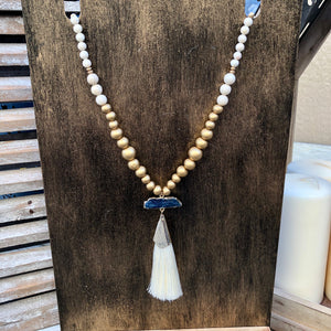 Blue and Gold Tassel Necklace