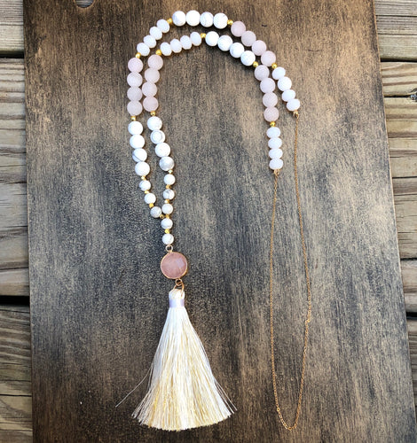 Rose Quartz and Chain Tassel Necklace