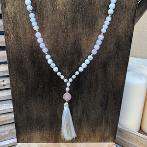 Rose Quartz and Chain Tassel Necklace