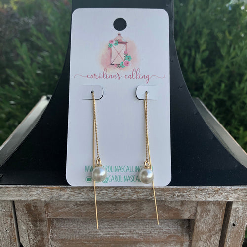 Gold Pearl Long Threader Earrings
