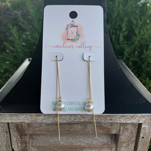 Gold Pearl Long Threader Earrings