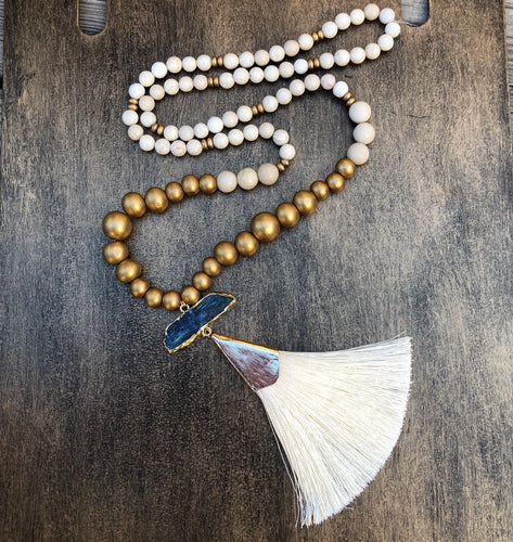 Blue and Gold Tassel Necklace